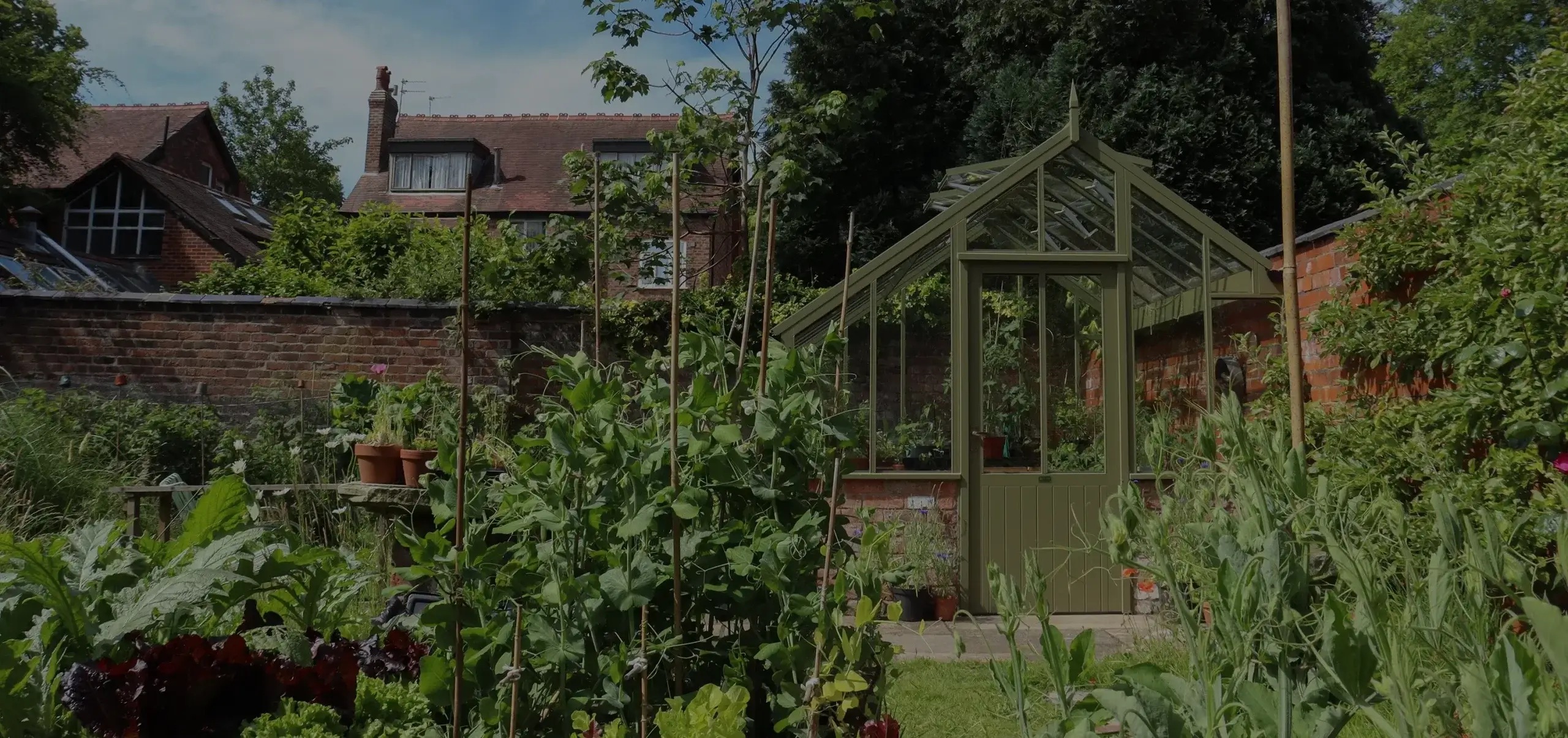 A green greenhouse in a garden